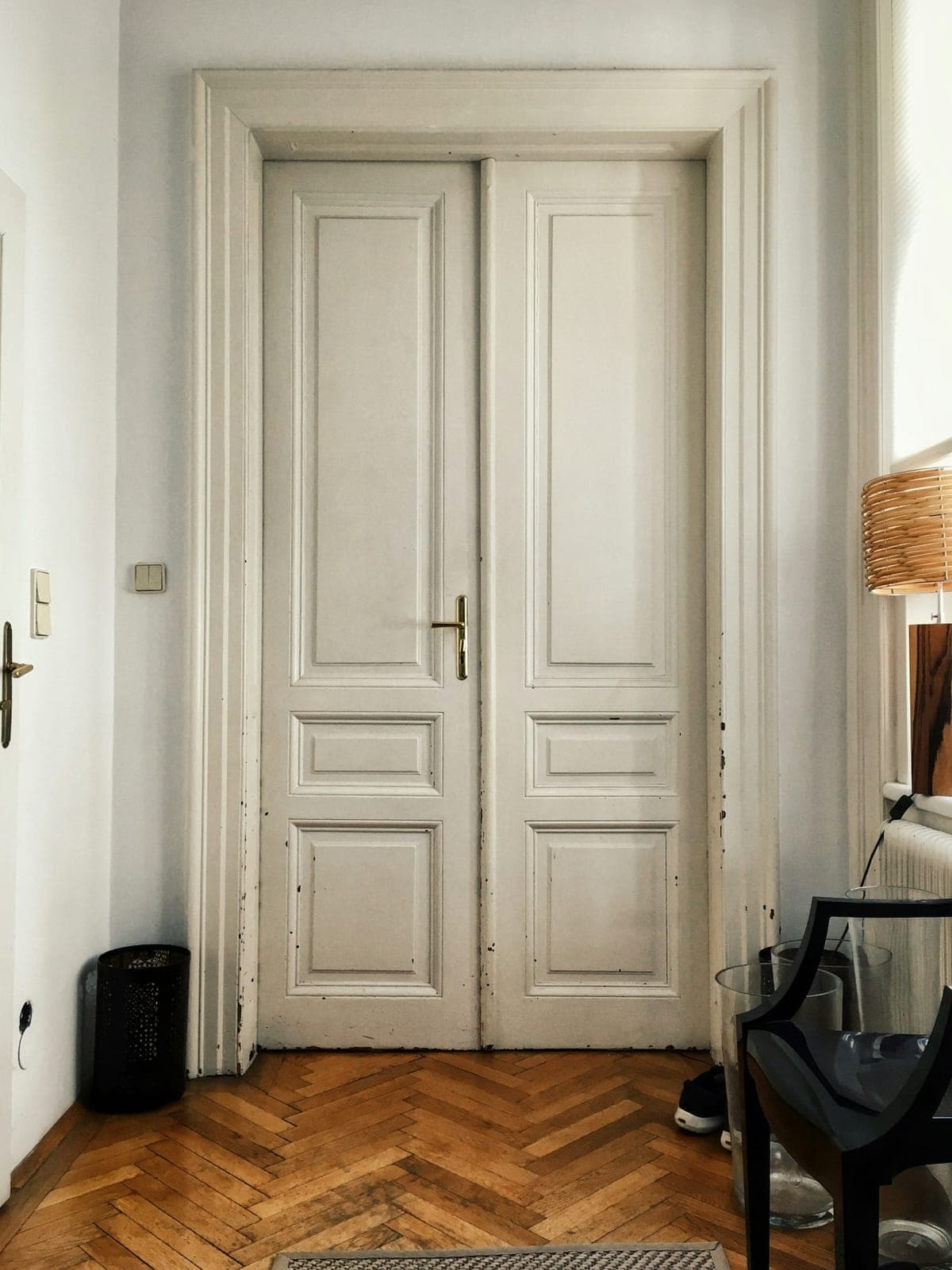 Paneled wooden interior doors